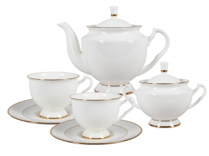 Bone China Tea Set 6/14 Aisedora Golden Ribbon Lomonosov Porcelain