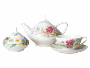 Lomonosov Porcelain Bone China Dome Wildflowers Tea Set Service 14 items