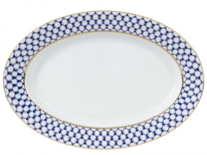 Lomonosov Porcelain Oval Serving Platter Cobalt Net 14.2