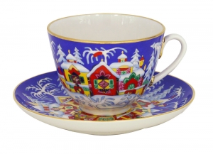 Lomonosov Imperial Porcelain Tea Set Cup and Saucer Spring Winter Fairytale 7.8 oz/230 ml