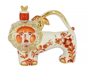 Lomonosov Imperial Porcelain Whisky/Vodka Decanter Red Lion  12.8 fl.oz/380 ml