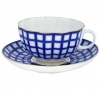 Imperial Lomonosov Porcelain Tea Set Cup and Saucer Cobalt Cell