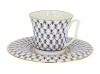 Lomonosov Porcelain Bone China Espresso Cup and Saucer Yulia Cobalt Net 4.9 fl.oz/145 ml