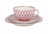 Lomonosov Porcelain Teacup and Saucer and Plate Red Net Tulip 8.45 oz/250 ml