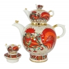 Lomonosov Imperial Porcelain Teapot Set Red Rooster Big and Small