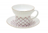 Lomonosov Porcelain Bone China Espresso Coffee Cup and Saucer Wave Pink Net 5.24 oz/155 ml