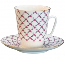 Lomonosov Imperial Porcelain Bone China Cup and Saucer Pink Net