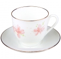 Lomonosov Imperial Porcelain Bone Cup and Saucer Pink Flowers