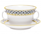 Lomonosov Imperial Porcelain Soup Bowl and Saucer Cobalt Net 12.7 oz/360 ml