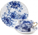 Lomonosov Imperial Porcelain Tea Cup Set 3pc Singing Garden 7.8 oz/230 ml