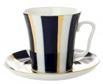 Lomonosov Imperial Porcelain Mug and Saucer Cobalt Stripes Leningradskii 12.2 oz/360 ml