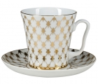 Lomonosov Imperial Porcelain Mug and Saucer Jazz Golden Net Leningradskii-2 12.2 fl.oz/360 ml