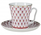 Lomonosov Imperial Porcelain Mug and Saucer Red Net Leningradskii-2 12.2 fl.oz/360 ml