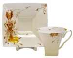 Lomonosov Imperial Porcelain Tea Set Cup and Saucer Firebird Bone China 8.45 oz/250 ml