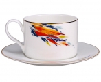 Lomonosov Imperial Porcelain Tea Set Cup and Saucer Premium Flame Flower (1) 9.1oz/270 ml