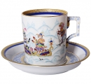 Lomonosov Imperial Porcelain Tea Set Cup and Saucer Winter Fun (3) 7.4 oz/220 ml