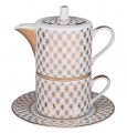 Lomonosov Porcelain Gift Set Solo Teapot and Tea Cup Jazz Gold Net