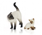 Siamese Cat Family Mom & Kitty Lomonosov Porcelain Figurine 2 items