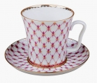 Russian Porcelain Porcelain Mug and Saucer Leningradskii Red Net 12.2 fl.oz/360 ml
