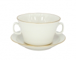 Lomonosov Imperial Porcelain Soup Bowl and Saucer Golden Ribbon 12.7 oz/360 ml