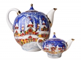 Lomonosov Imperial Porcelain Teapot Set Winter Fairy Tale Big 82.8 oz and Small 8.5 oz