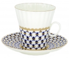 Lomonosov Lomonosov Porcelain Cobalt Net Dandelion Tea cup and saucer Bone China