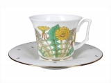 Russian Porcelain Bone China Porcelain Tea Cup and Saucer Yulia Sunny Bouquet 7 fl.oz/210 ml