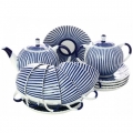 Russian Porcelain Porcelain Tulip Frenchman Tea Set 6/14: Tea Pot, Sugar Bowl, 6 Cups with Saucers 