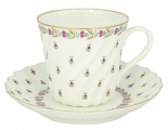Lomonosov Porcelain Bone China Twist Tea Cup and Saucer Tiny Blue Berries 5.24 fl.oz/155ml