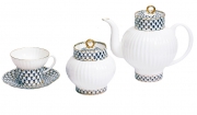 Lomonosov Imperial Porcelain Cobalt Net Wave Bone China Tea Set 15pc