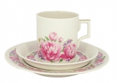 Lomonosov Porcelain Tea Set 3 pc Cup with Saucer and Cake Plate Romantic Date 